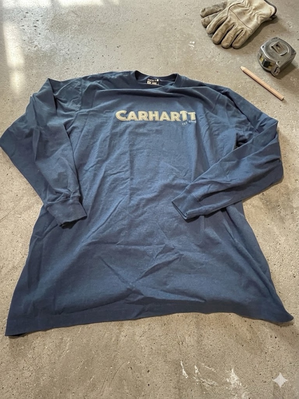 Carhartt Navy Long Sleeve Logo Tee with Cream Lettering